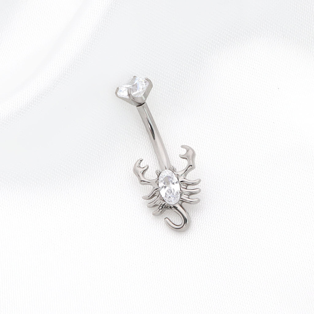 CZ Scorpion Titanium Belly Button Ring - Silver