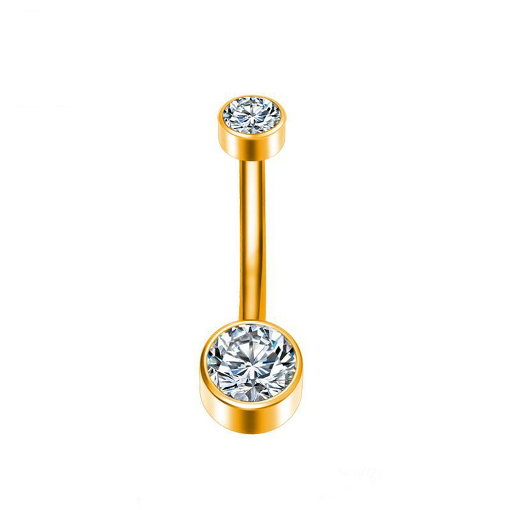 Double Small CZ Titanium Belly Button Ring - Gold