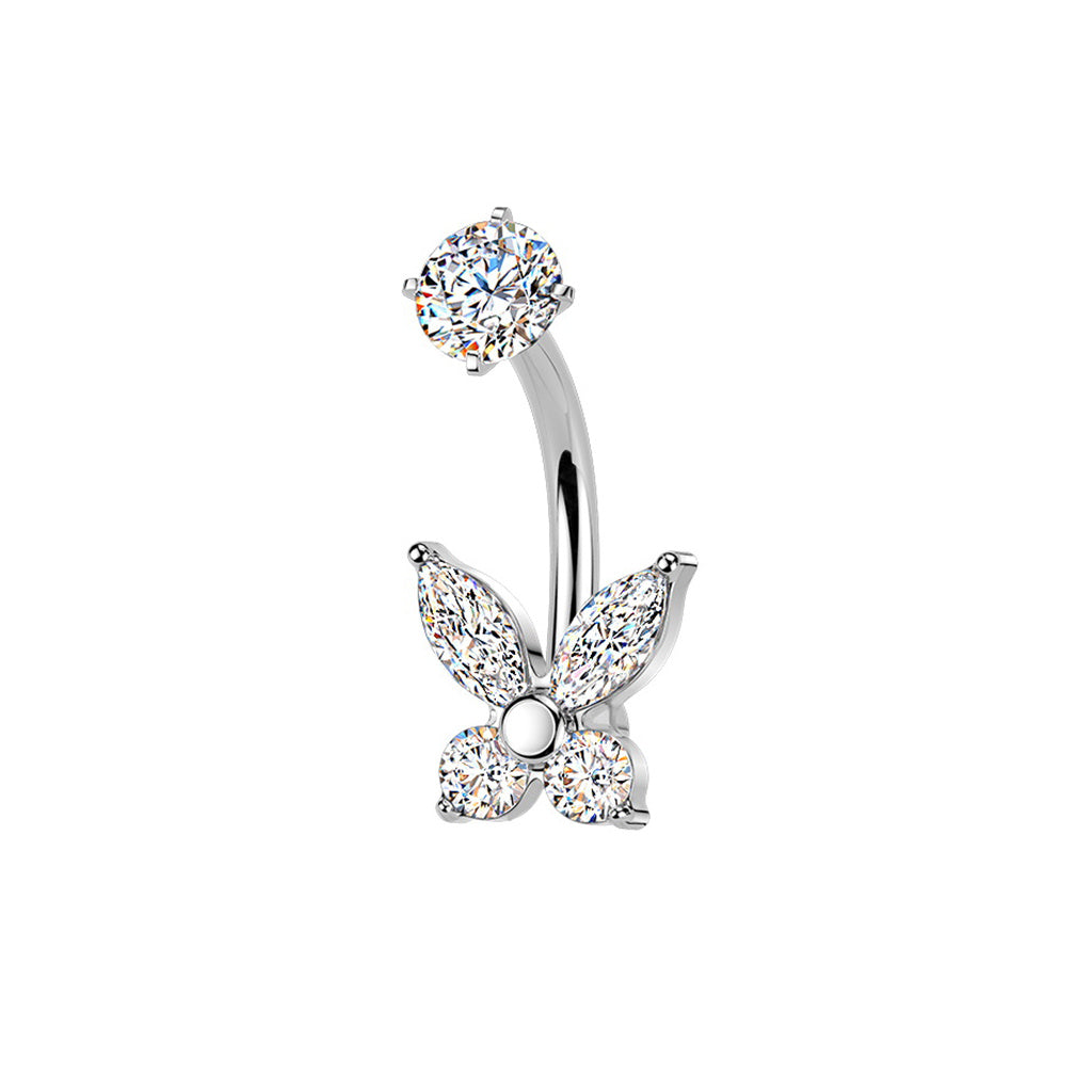 CZ Butterfly Belly Button Navel Ring - Silver-Belly Rings-1-Glitters