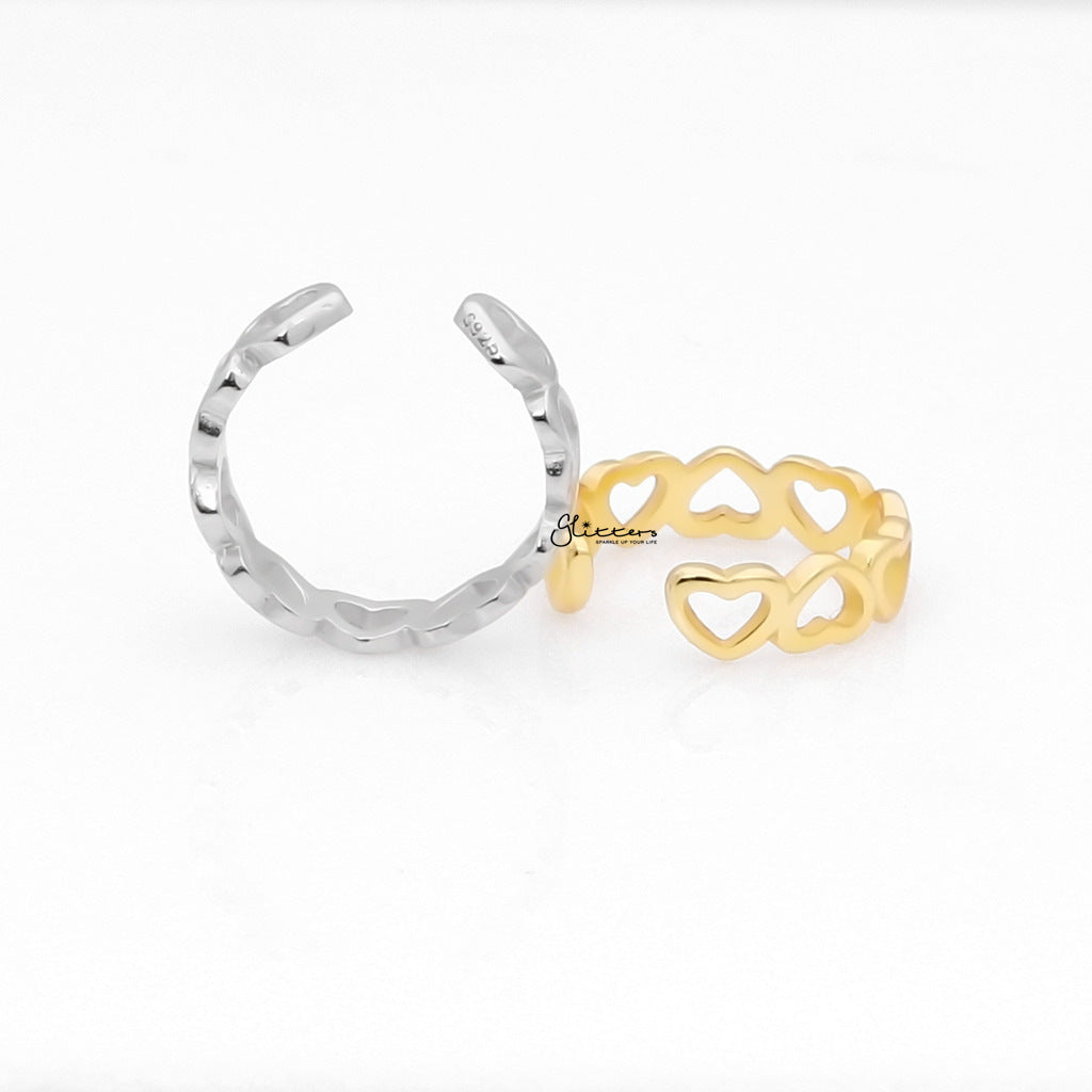 Sterling Silver Hearts Ear Cuff - Gold-Ear Cuffs-4-Glitters