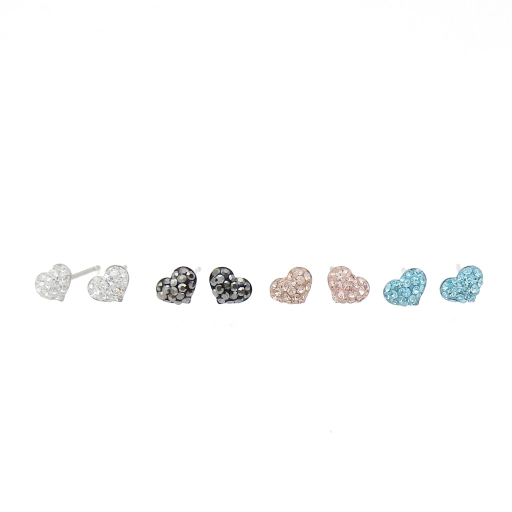 Sterling Silver Pave Crystal Heart Stud Earrings