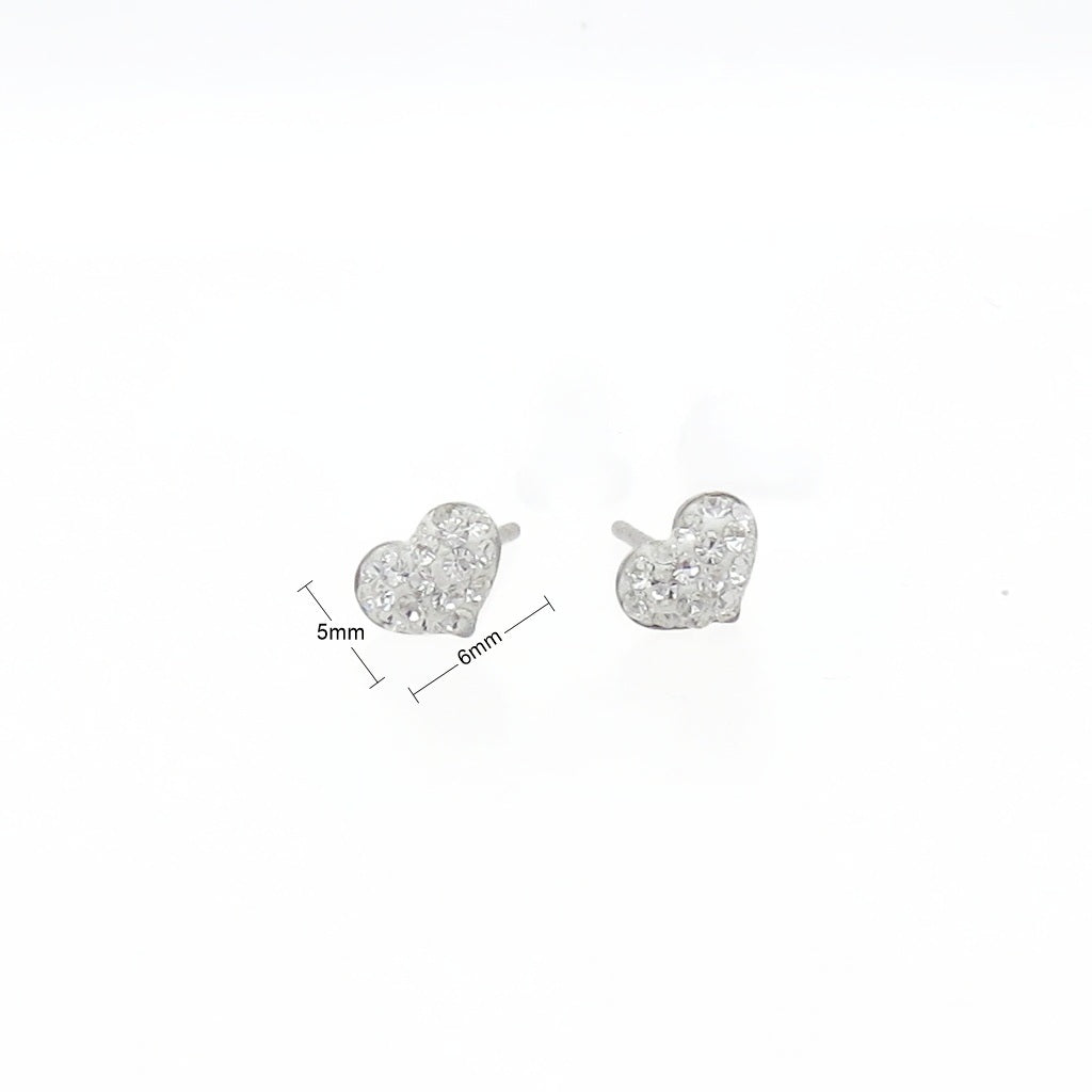 Sterling Silver Pave Crystal Heart Stud Earrings