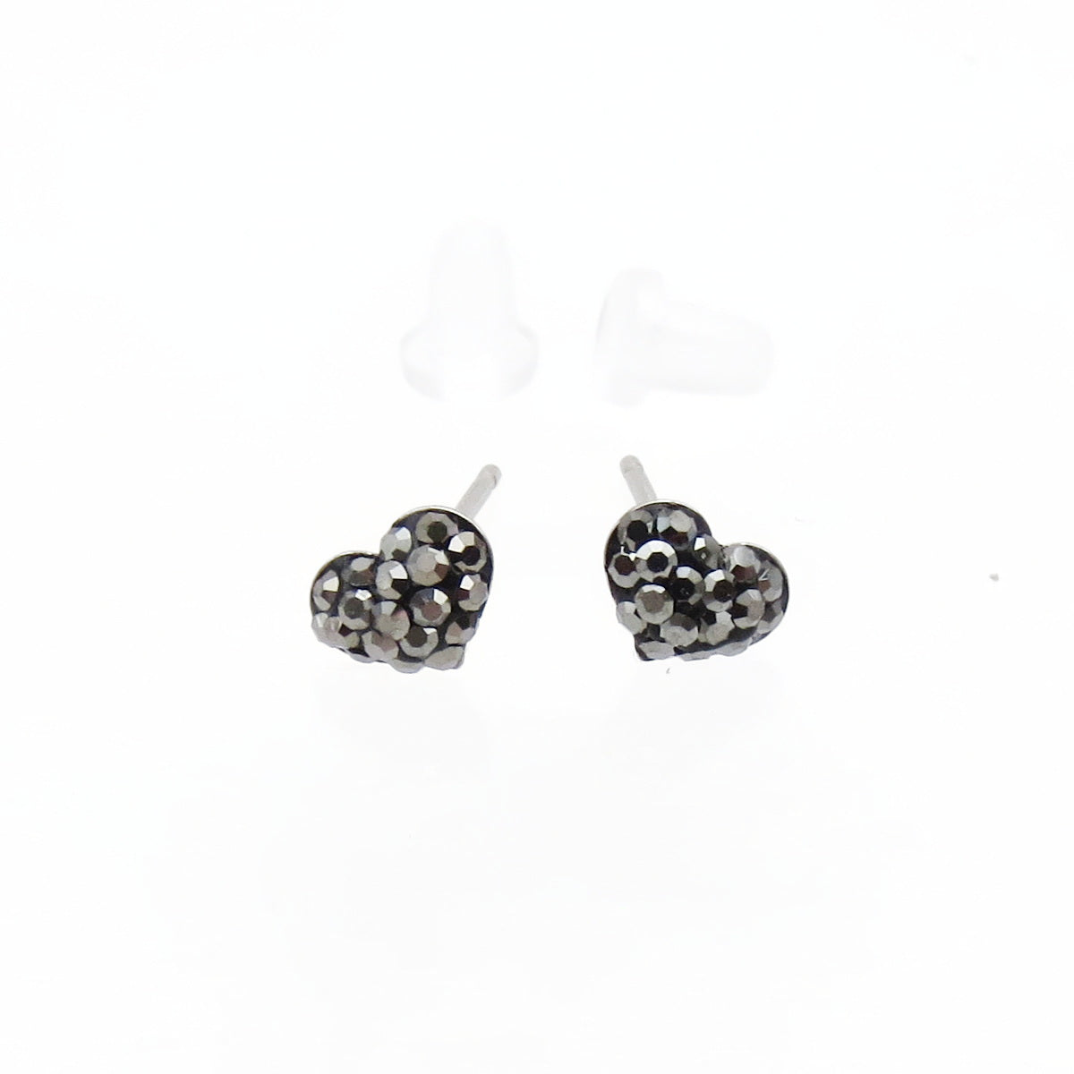 Sterling Silver Pave Crystal Heart Stud Earrings