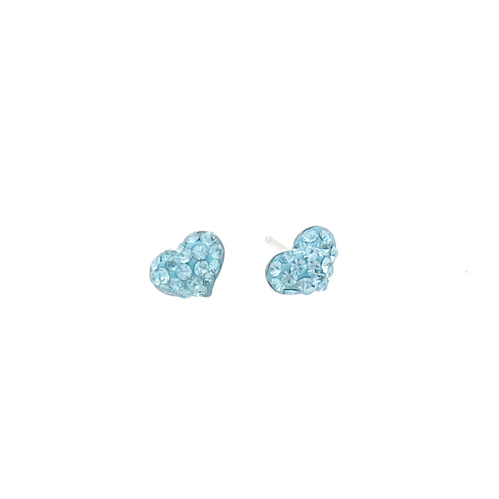 Sterling Silver Pave Crystal Heart Stud Earrings