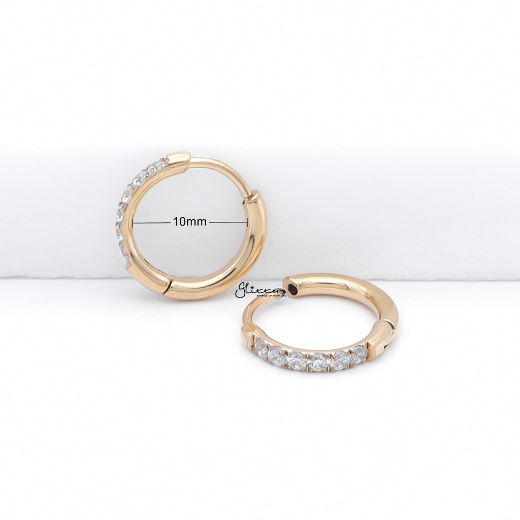 Stainless Steel Round CZ Huggie Hoop Earrings - Gold-Hoop Earrings-4-Glitters