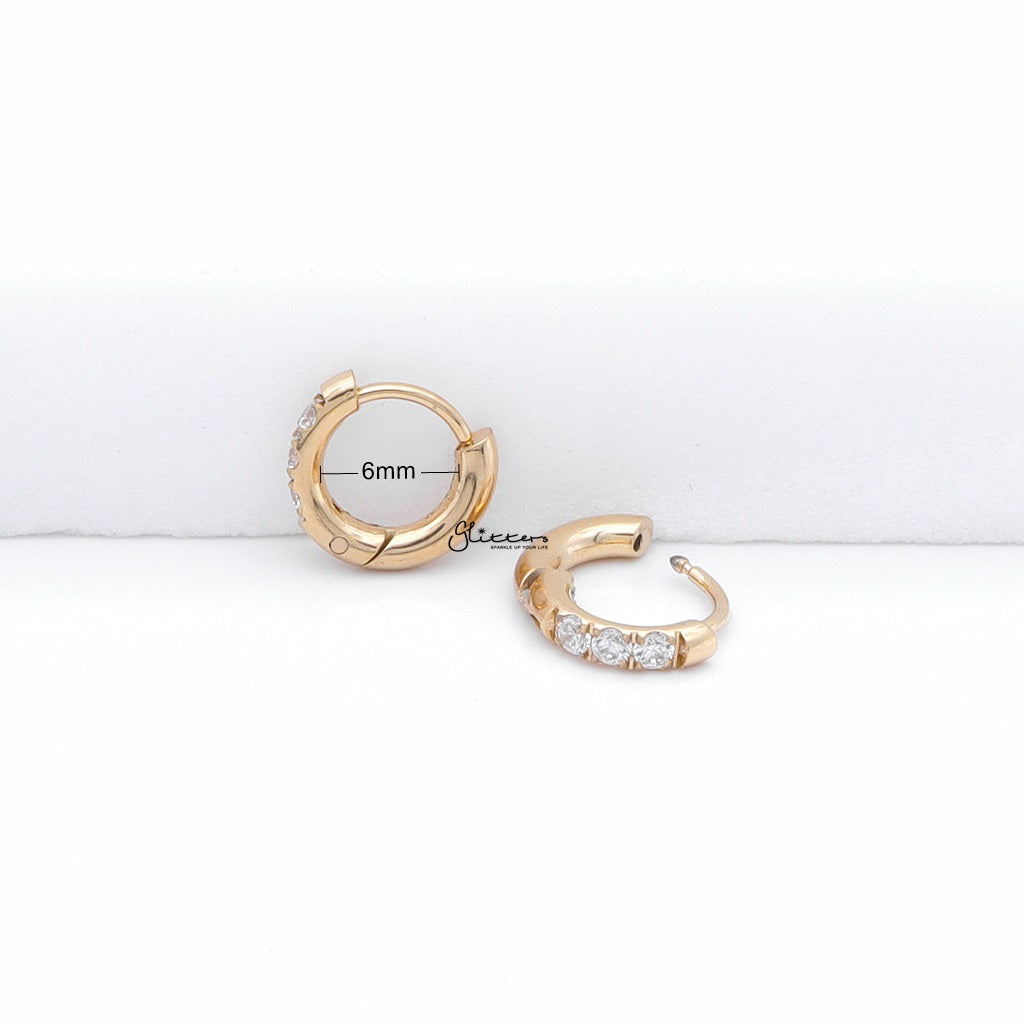 Stainless Steel Round CZ Huggie Hoop Earrings - Gold-Hoop Earrings-2-Glitters