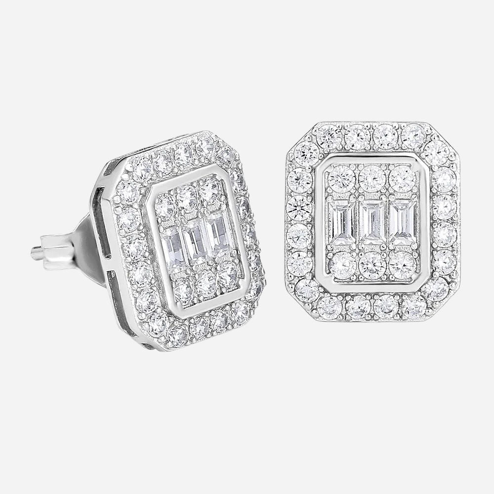 Baguette Cut CZ Rectangular Stud Earrings - Silver-Stud Earrings-1-Glitters