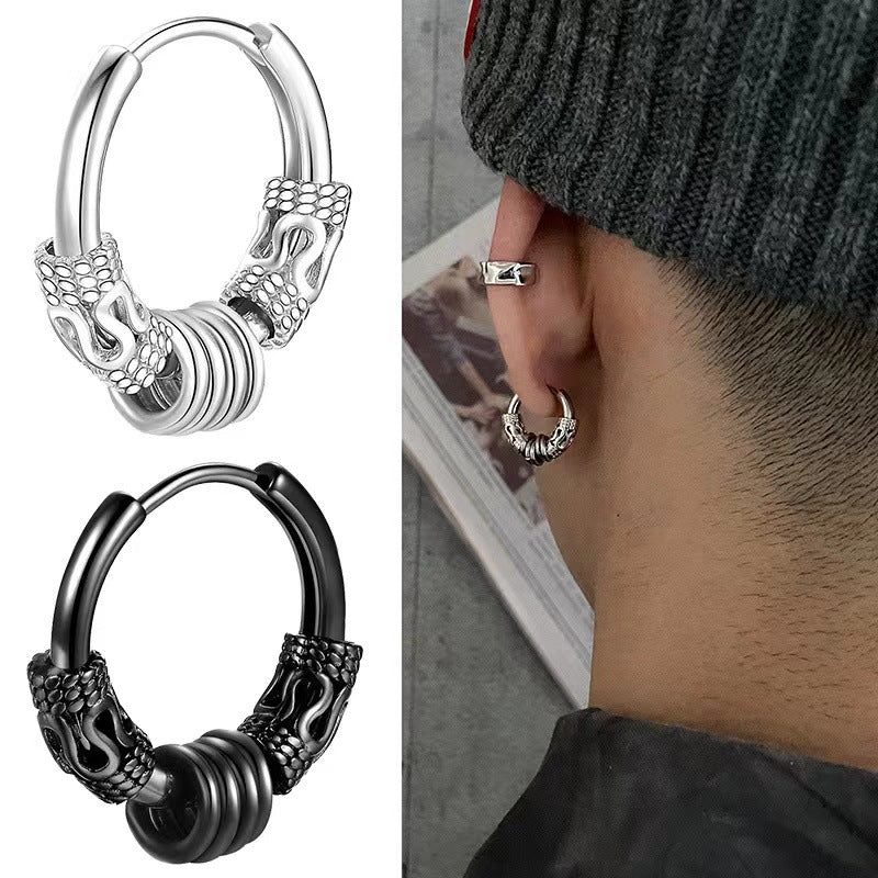 Stainless Steel Skull Charm Clicker Hoop Earrings-Earrings-5-Glitters