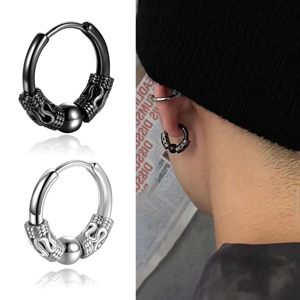 Stainless Steel Tibetan Style Bead Hoop Earrings-Earrings-6-Glitters