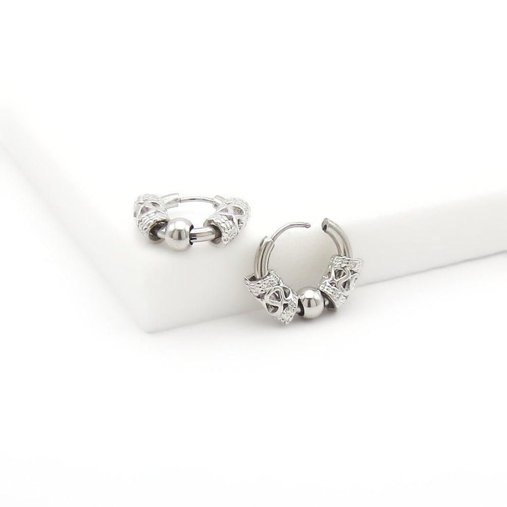 Stainless Steel Tibetan Style Bead Hoop Earrings-Earrings-3-Glitters