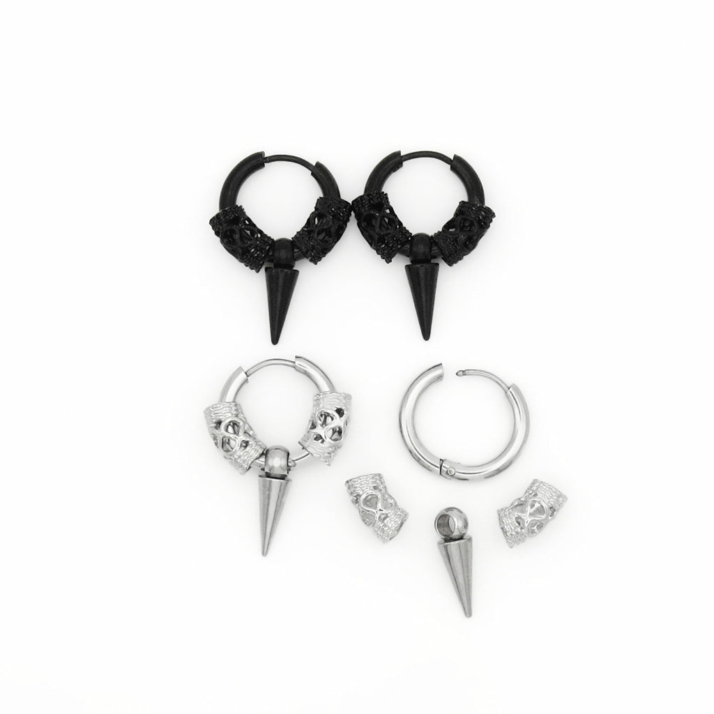 Stainless Steel Tibetan Style Spike Clicke Hoop Earrings-Earrings-3-Glitters