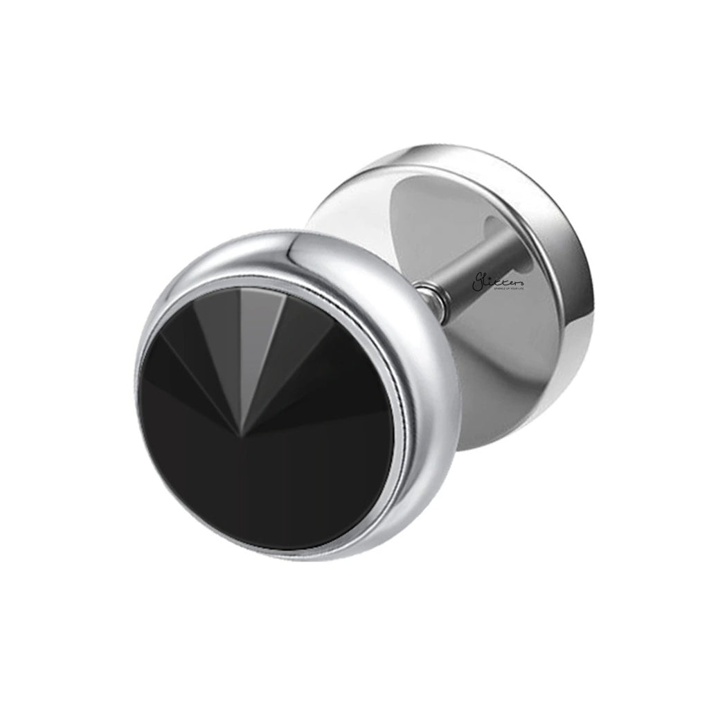 Stainless Steel Fake Plug Earring with Black Crystal Stone