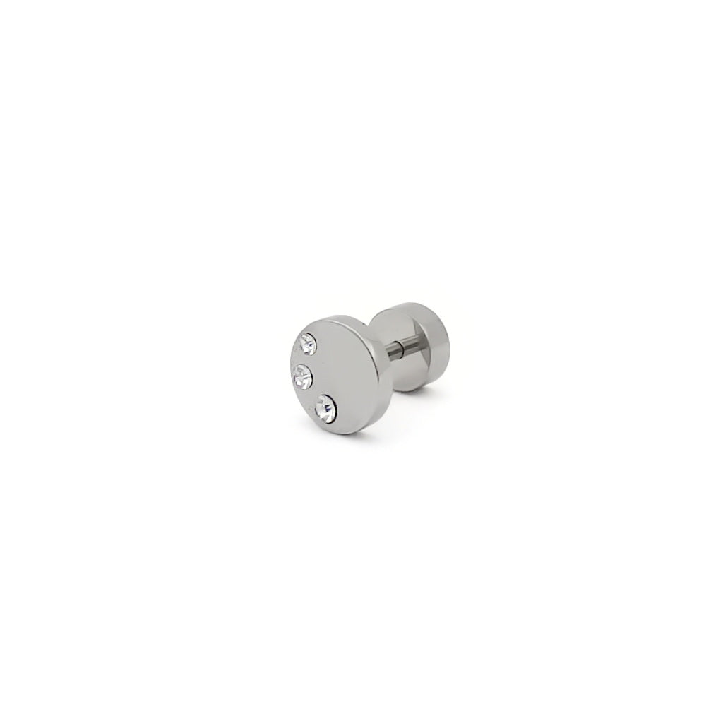 Stainless Steel Triple Gem Disc Fake Plug Earring