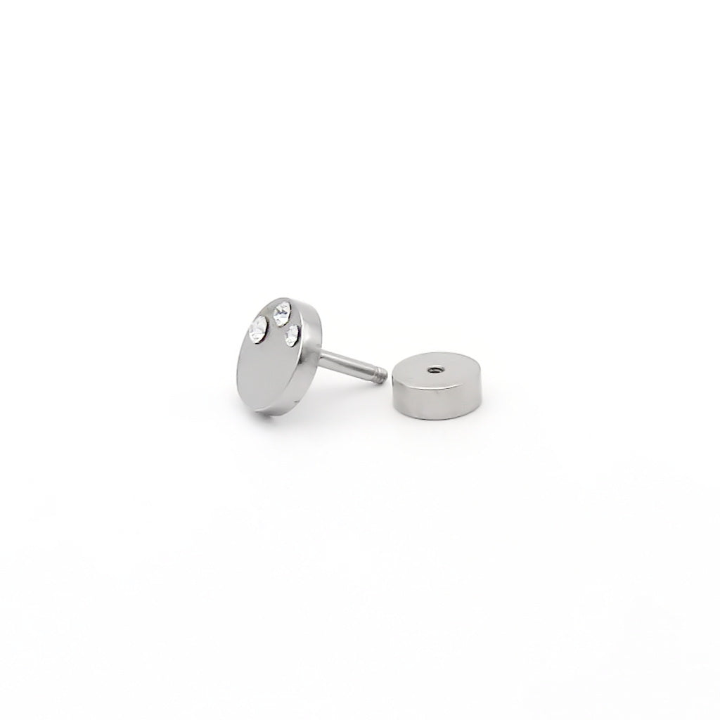 Stainless Steel Triple Gem Disc Fake Plug Earring