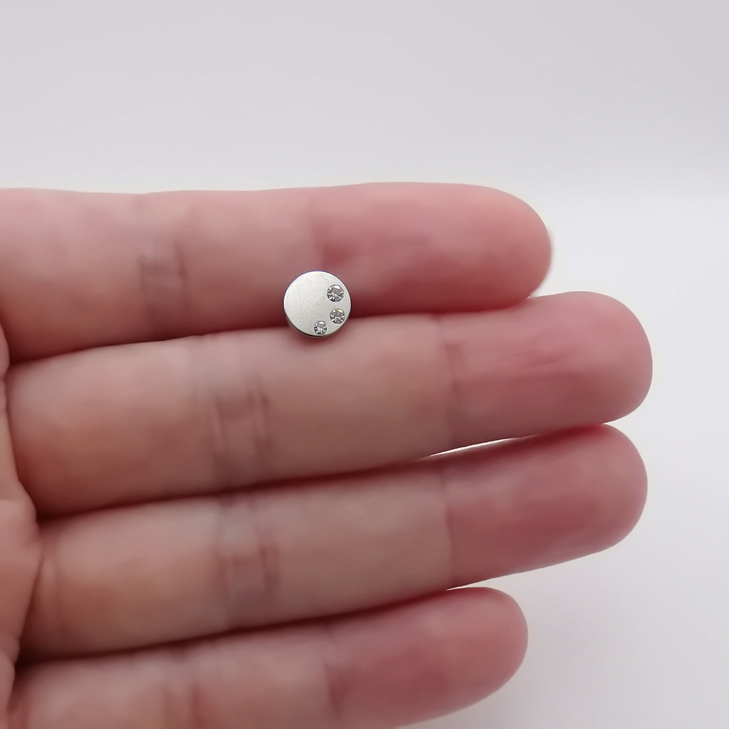 Stainless Steel Triple Gem Disc Fake Plug Earring