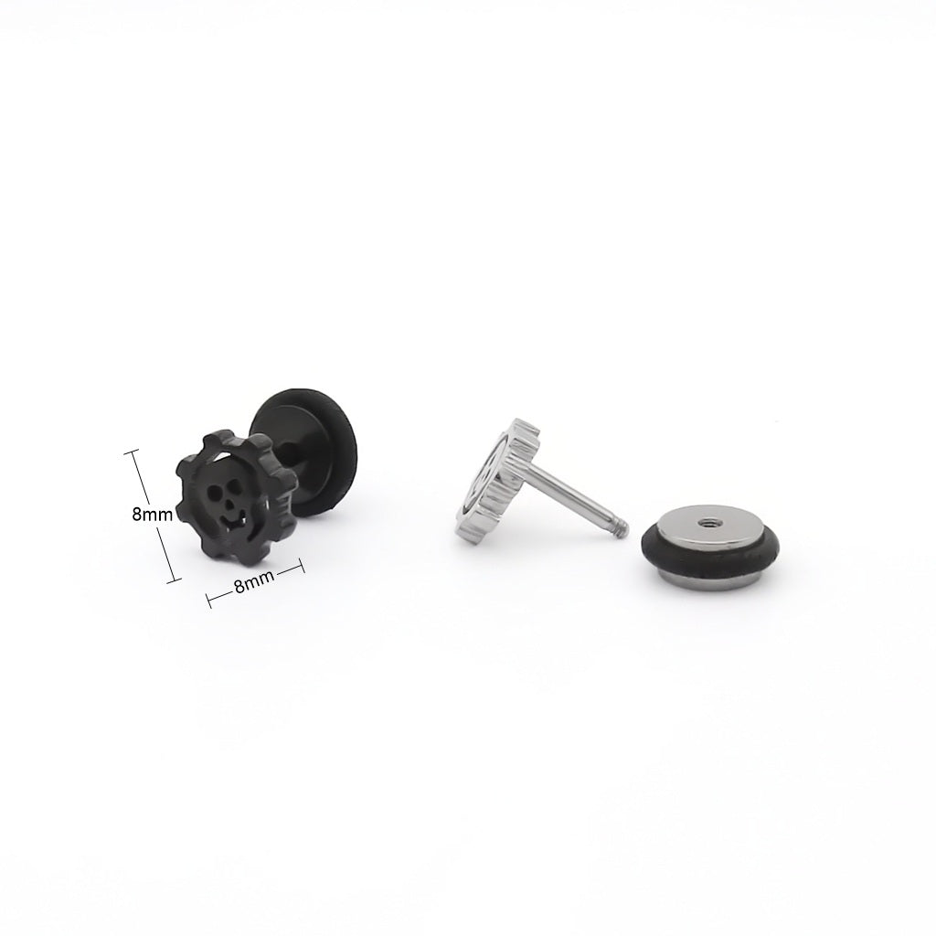 Stainless Steel Skull Gear Fake Plug Earring