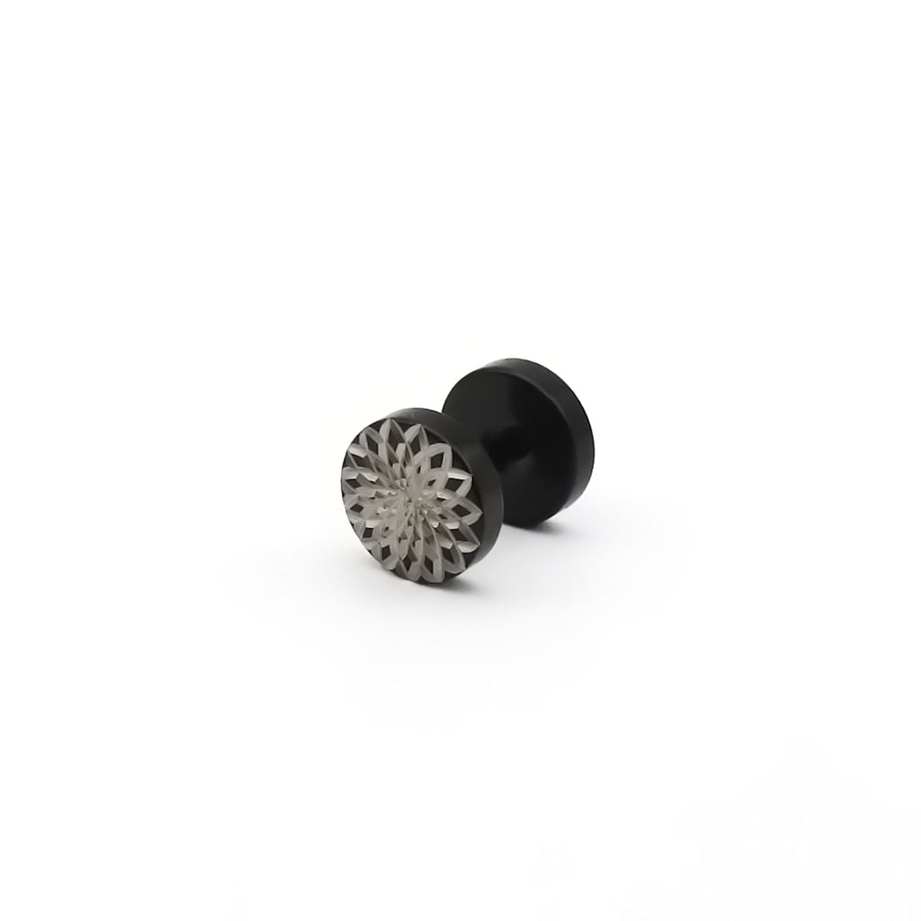 Stainless Steel Engraved Mandala Flower Fake Plug Earring
