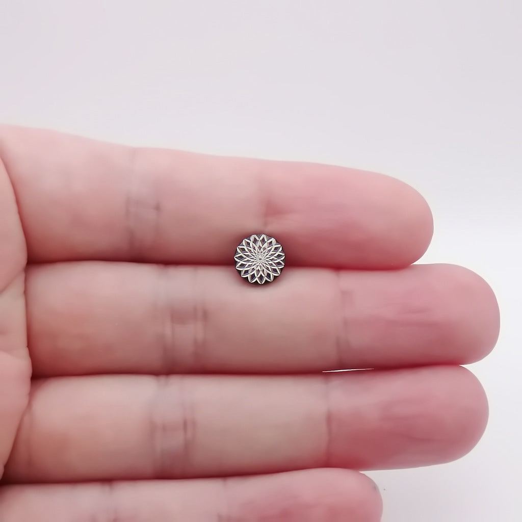 Stainless Steel Engraved Mandala Flower Fake Plug Earring