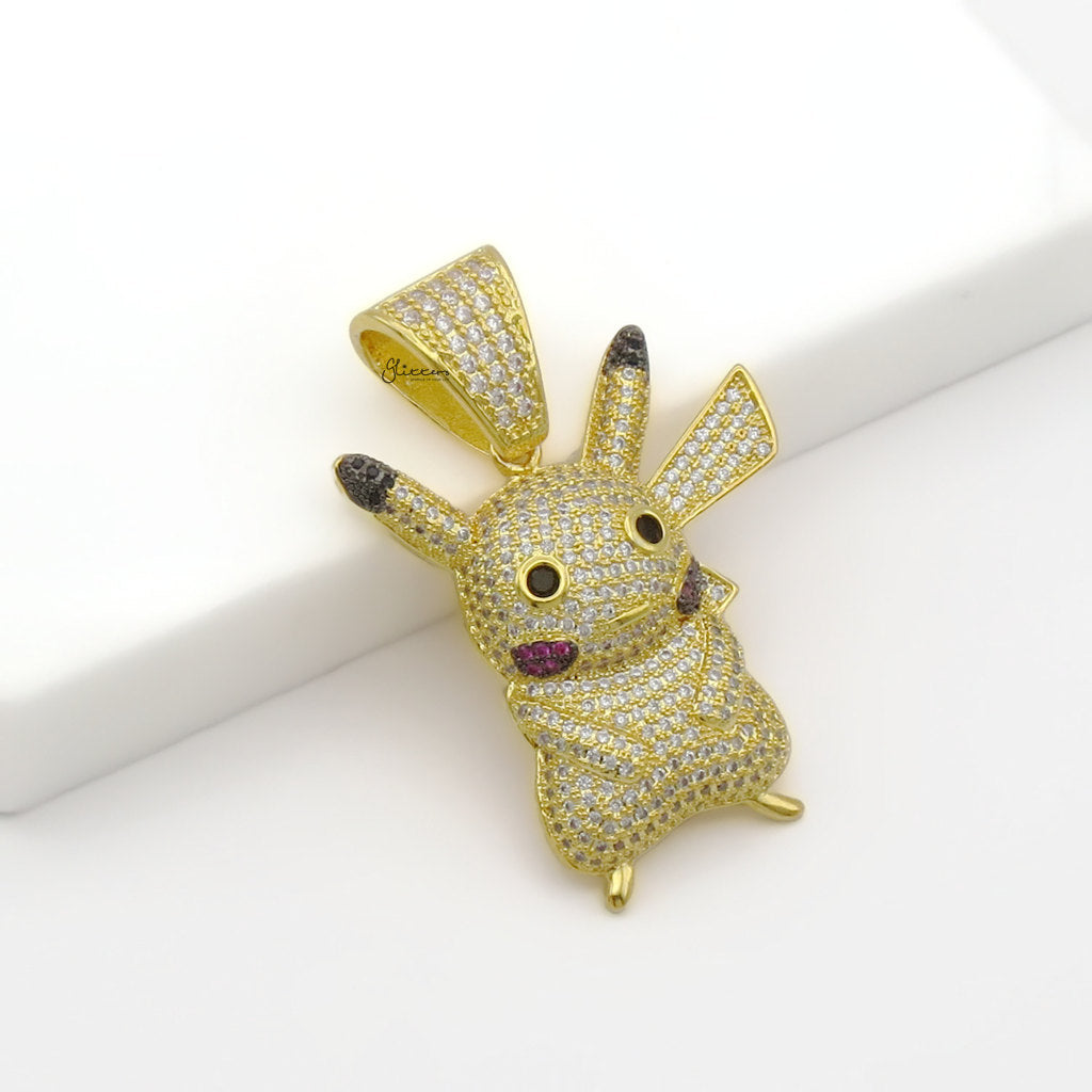 Iced Out Pikachu Pendant - Gold-Ice Out Pendants-3-Glitters