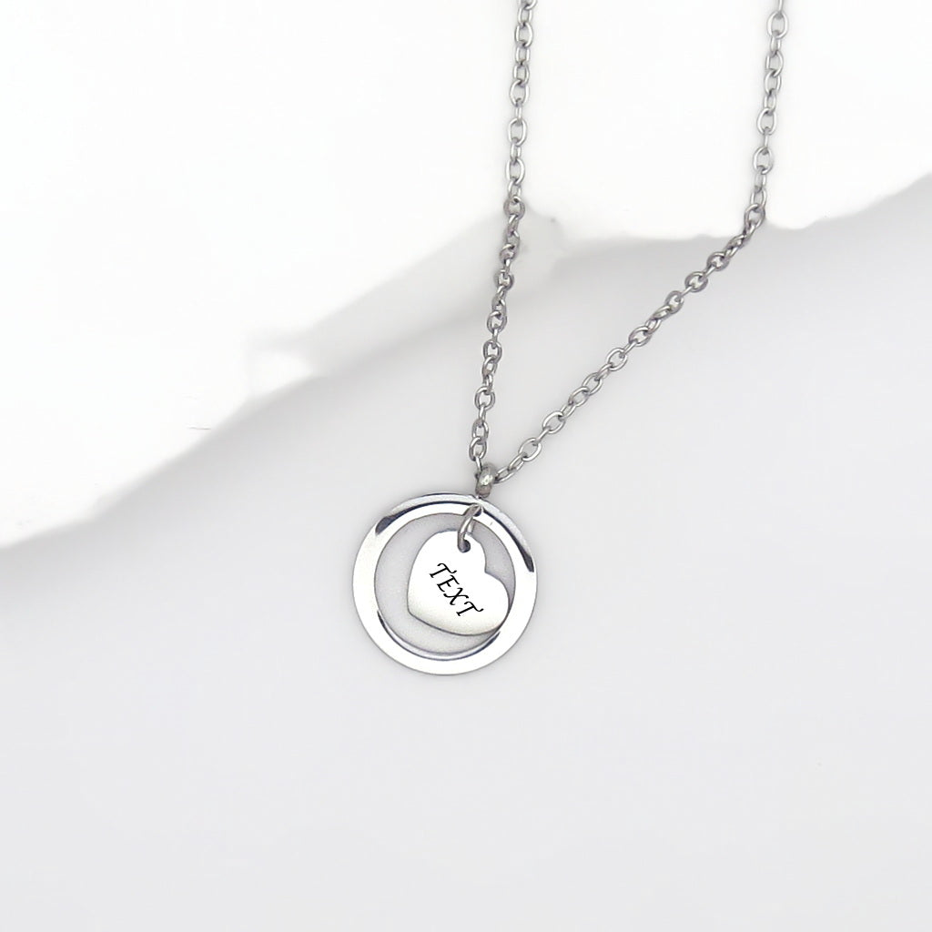 Stainless Steel Circle Heart Pendant Necklace