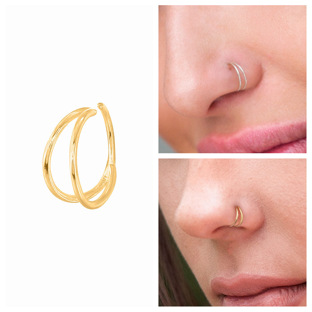 Sterling Silver Two Lines Non Piercing Fake Nose Ring-Non Piercing-3-Glitters