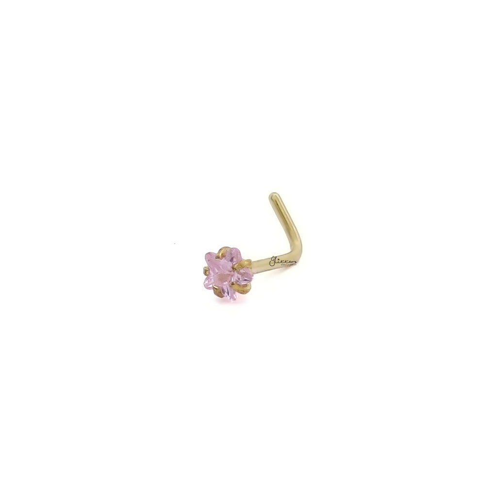 3mm Pink Star C.Z L Bend Nose Stud
