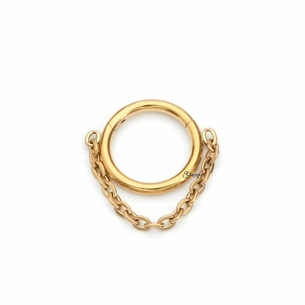 Titanium Hinged Segment Hoop with Chain Link - Gold