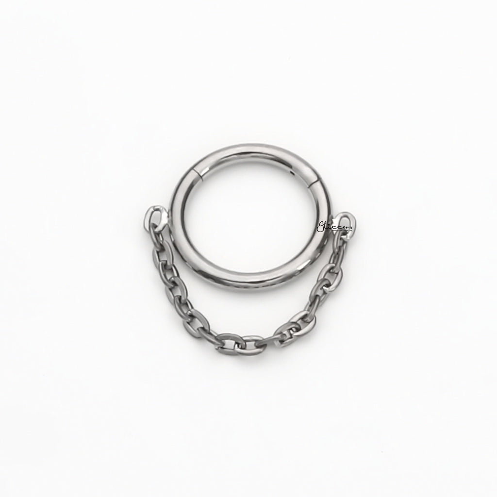 Titanium Hinged Segment Hoop with Chain Link - Silver