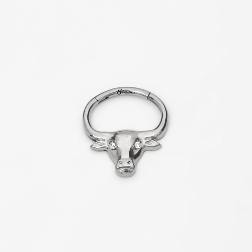 Bull Head Titanium Segment Hoop Ring - Silver-Septum Rings-1-Glitters