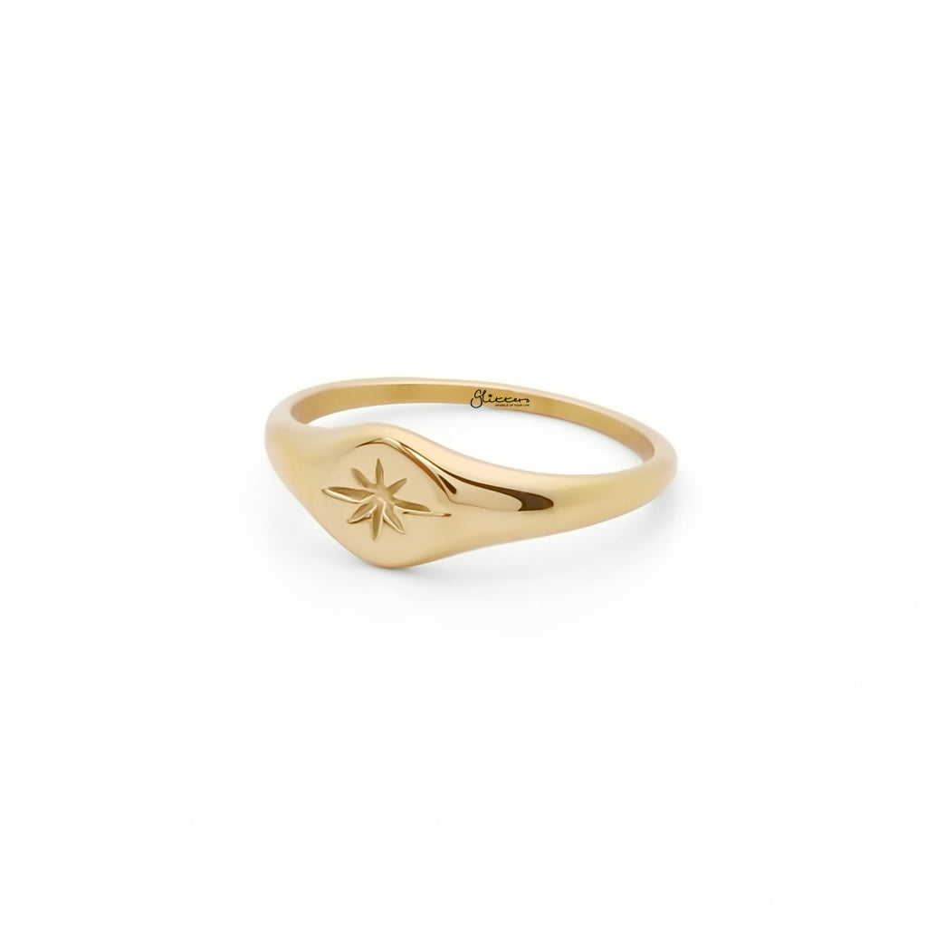 Stainless Steel Oval Sunburst Signet Ring - Gold-Stainless Steel Rings-2-Glitters