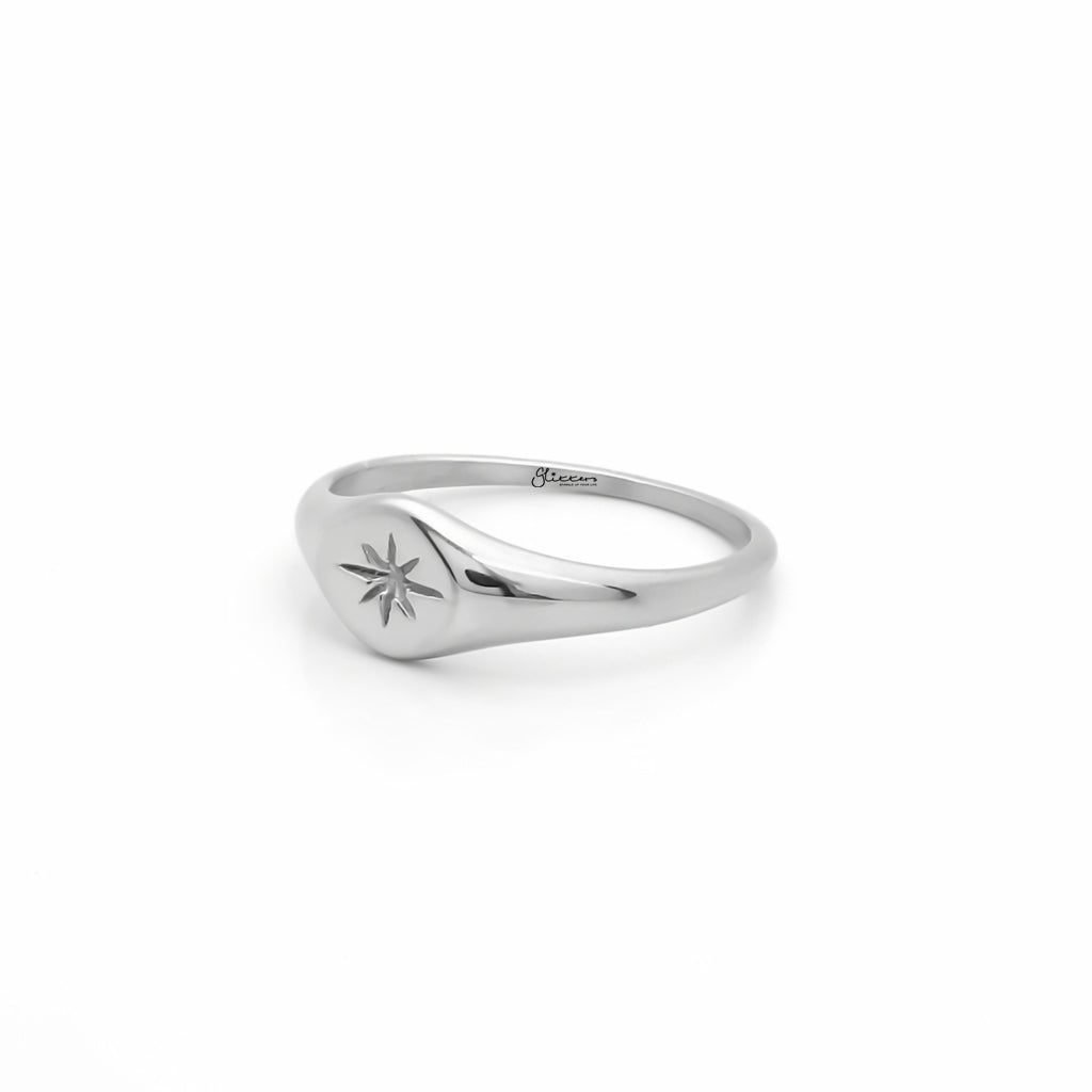Stainless Steel Oval Sunburst Signet Ring - Silver-Stainless Steel Rings-2-Glitters