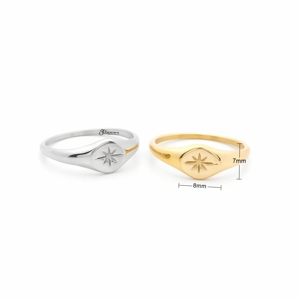 Stainless Steel Oval Sunburst Signet Ring - Silver-Stainless Steel Rings-4-Glitters