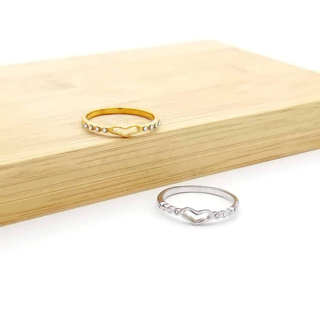 Stainless Steel Hollow Heart Ring - Silver