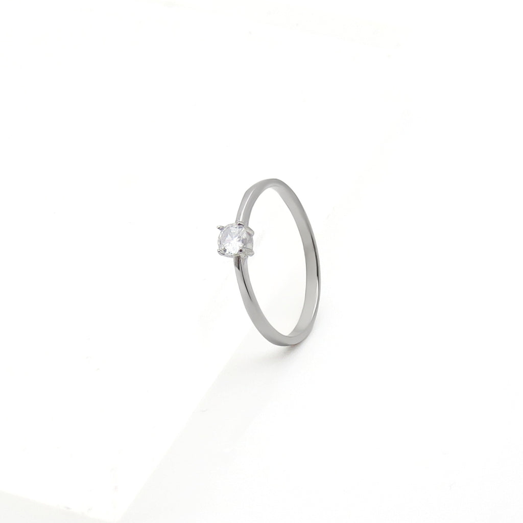 Stainless Steel Single Round CZ Solitaire Ring - Silver-Stainless Steel Rings-2-Glitters