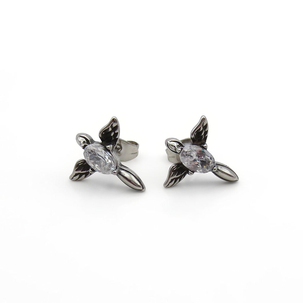 Stainless Steel Wing Stud Earrings with CZ-Stud Earrings-2-Glitters