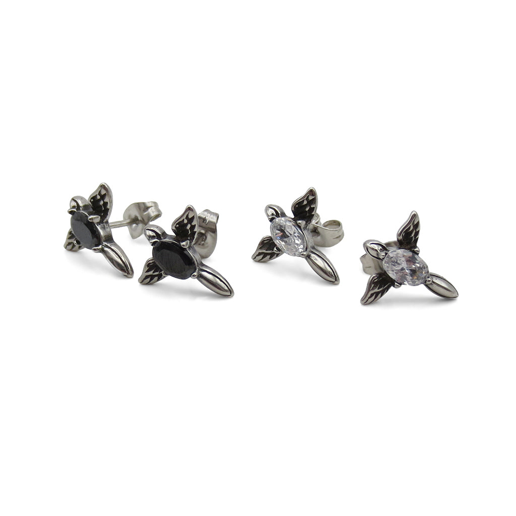 Stainless Steel Wing Stud Earrings with CZ-Stud Earrings-1-Glitters