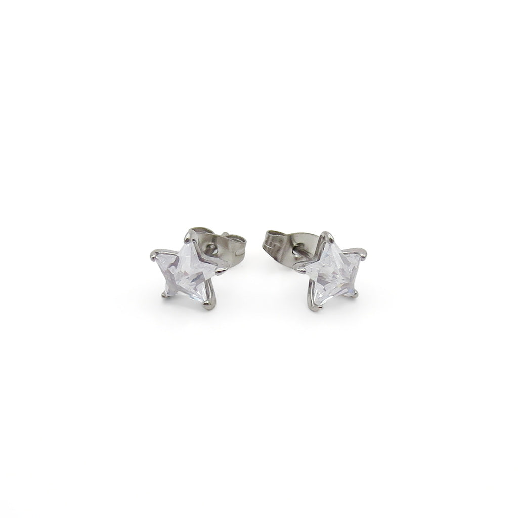 Star CZ Stainless Steel Stud Earrings-Stud Earrings-1-Glitters