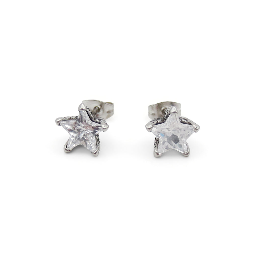 Stainless Steel Star CZ Stud Earrings with Claw Setting-Stud Earrings-2-Glitters