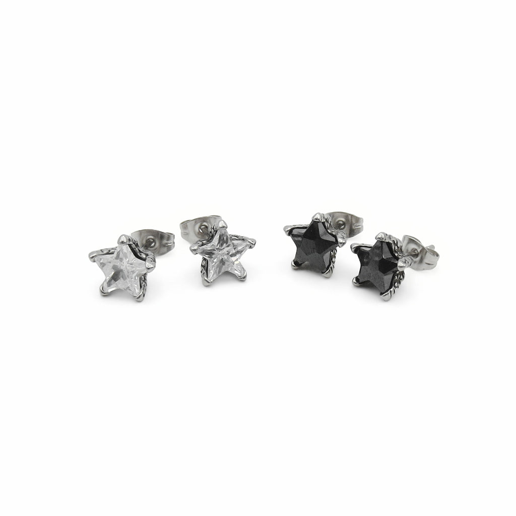 Stainless Steel Star CZ Stud Earrings with Claw Setting-Stud Earrings-1-Glitters