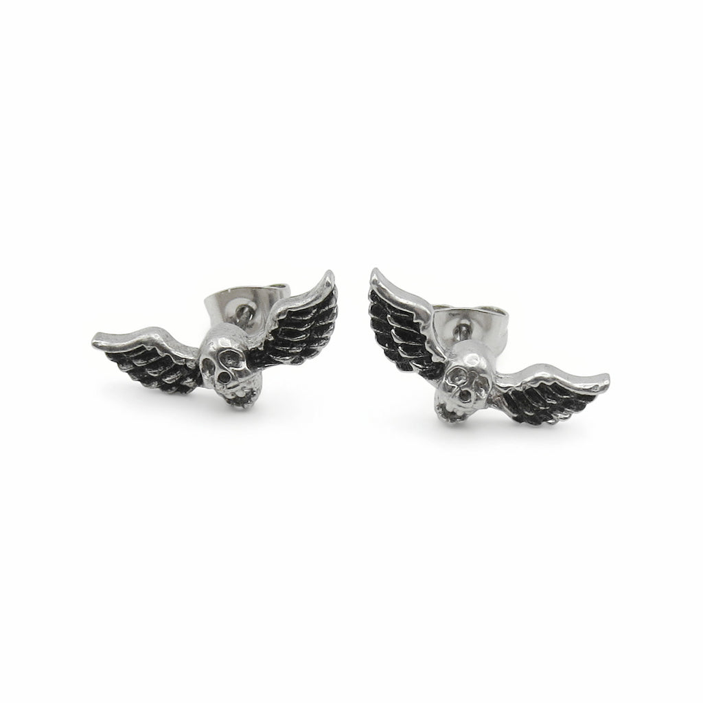 Stainless Steel Winged Skull Stud Earrings-Stud Earrings-1-Glitters