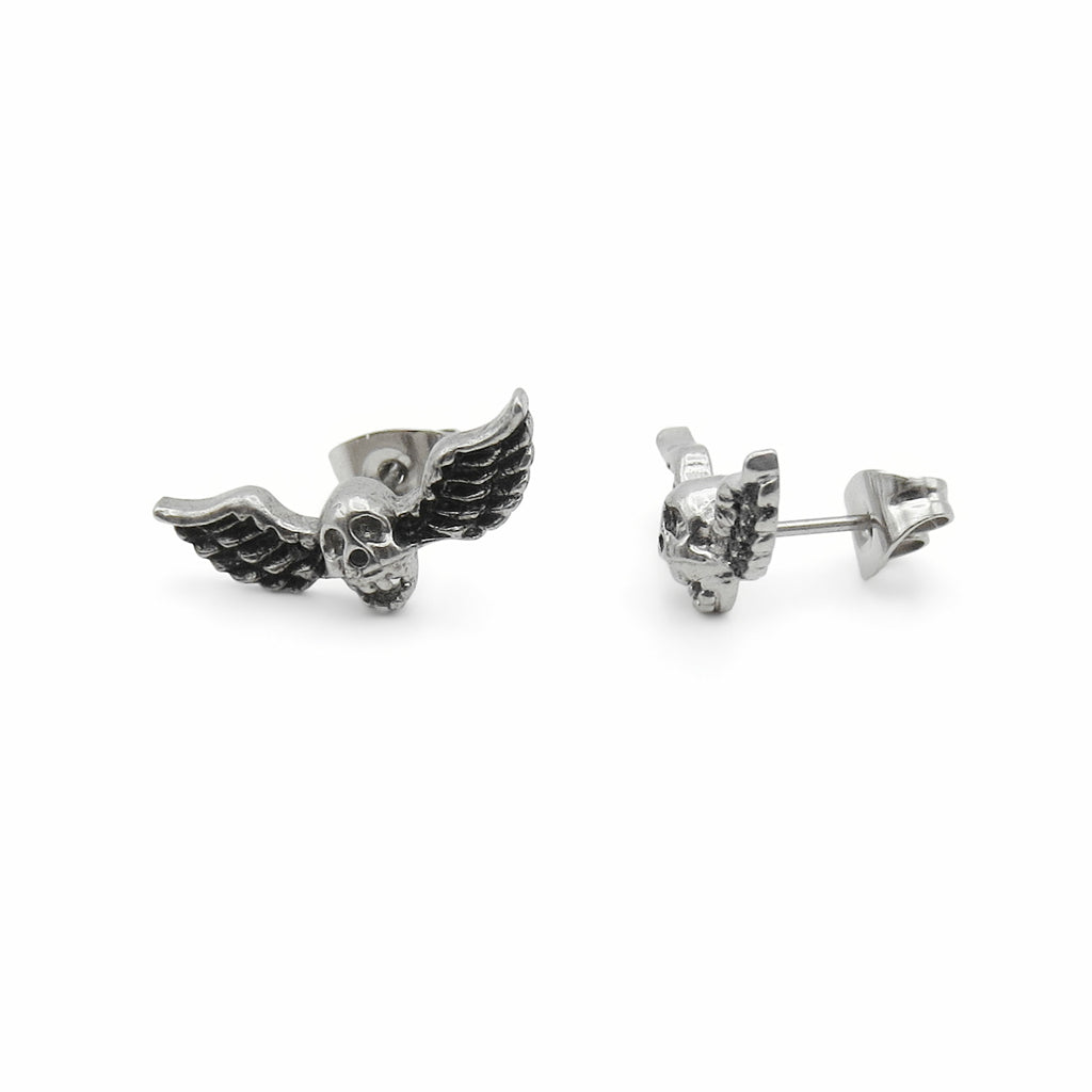 Stainless Steel Winged Skull Stud Earrings-Stud Earrings-2-Glitters