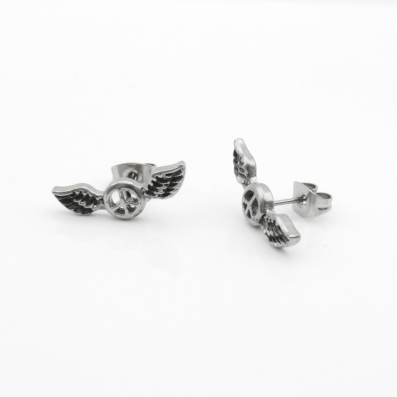 Stainless Steel Winged Peace Sign Stud Earrings-Stud Earrings-2-Glitters
