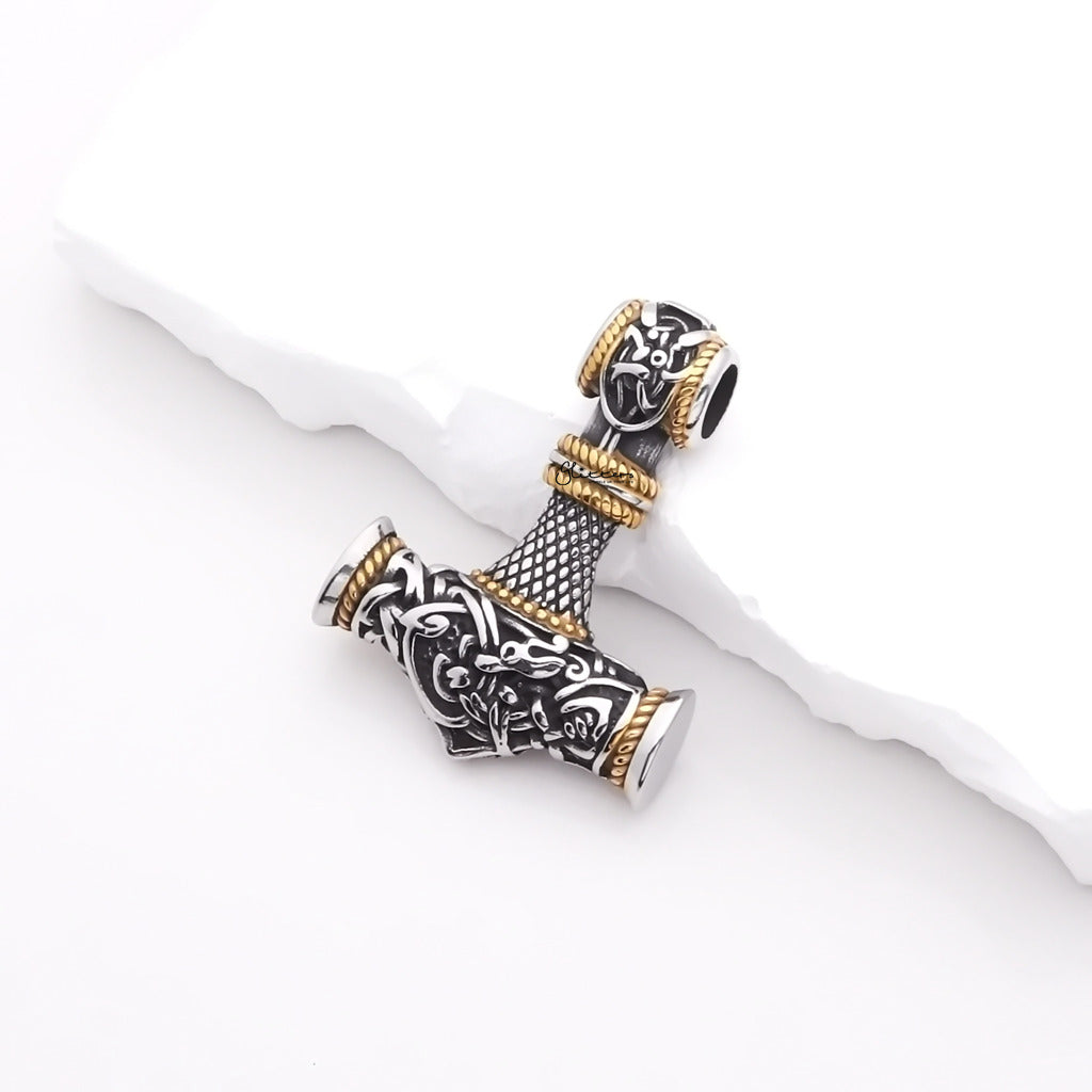 Stainless Steel Two Tone Thor's Hammer Pendant-Pendants-3-Glitters