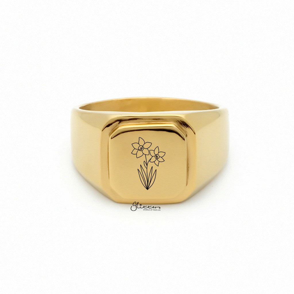 Personalised Stainless Steel Square Flat Top Signet Rings