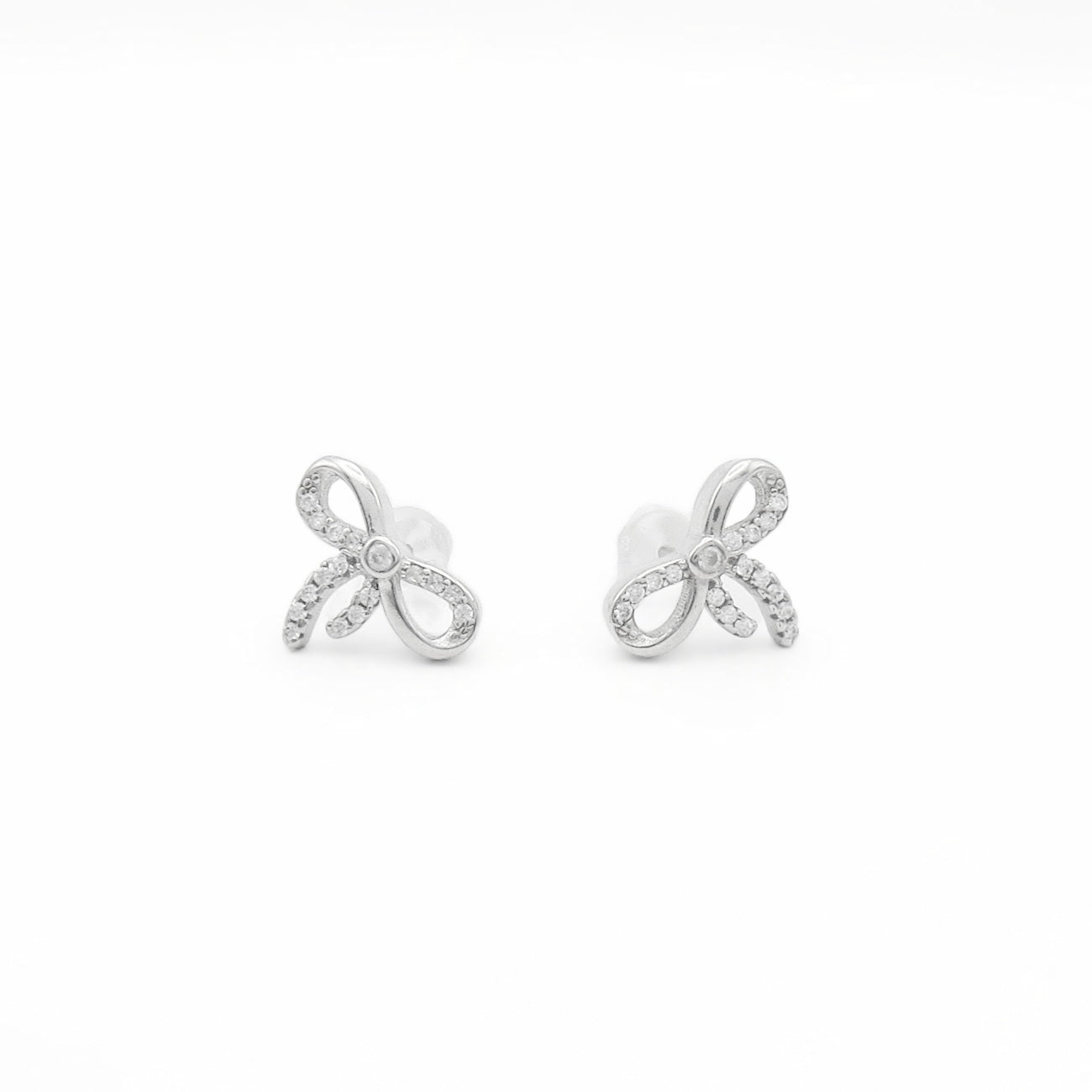 Sterling Silver Bowknot CZ Stud Earrings