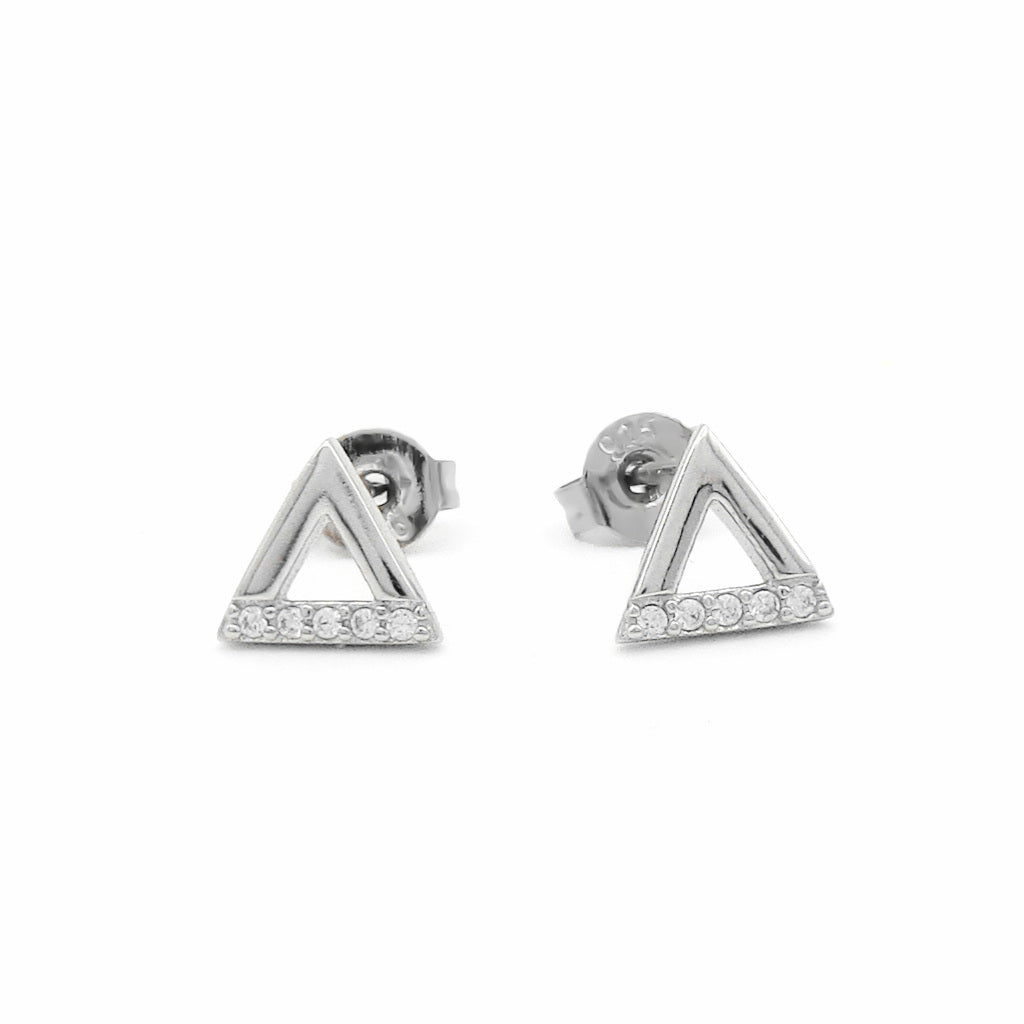 Sterling Silver Open Triangle CZ Stud Earrings