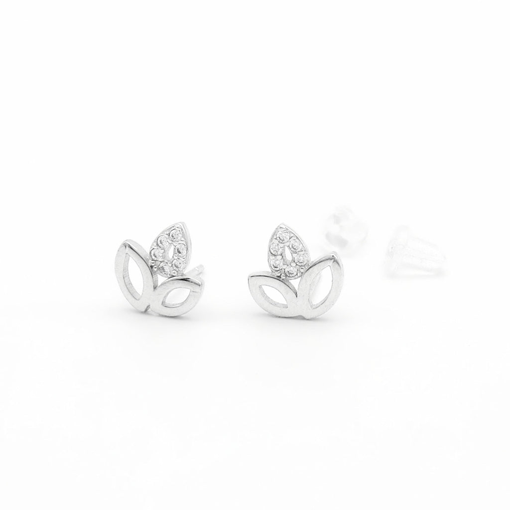 Sterling Silver Lotus Leaf CZ Stud Earrings