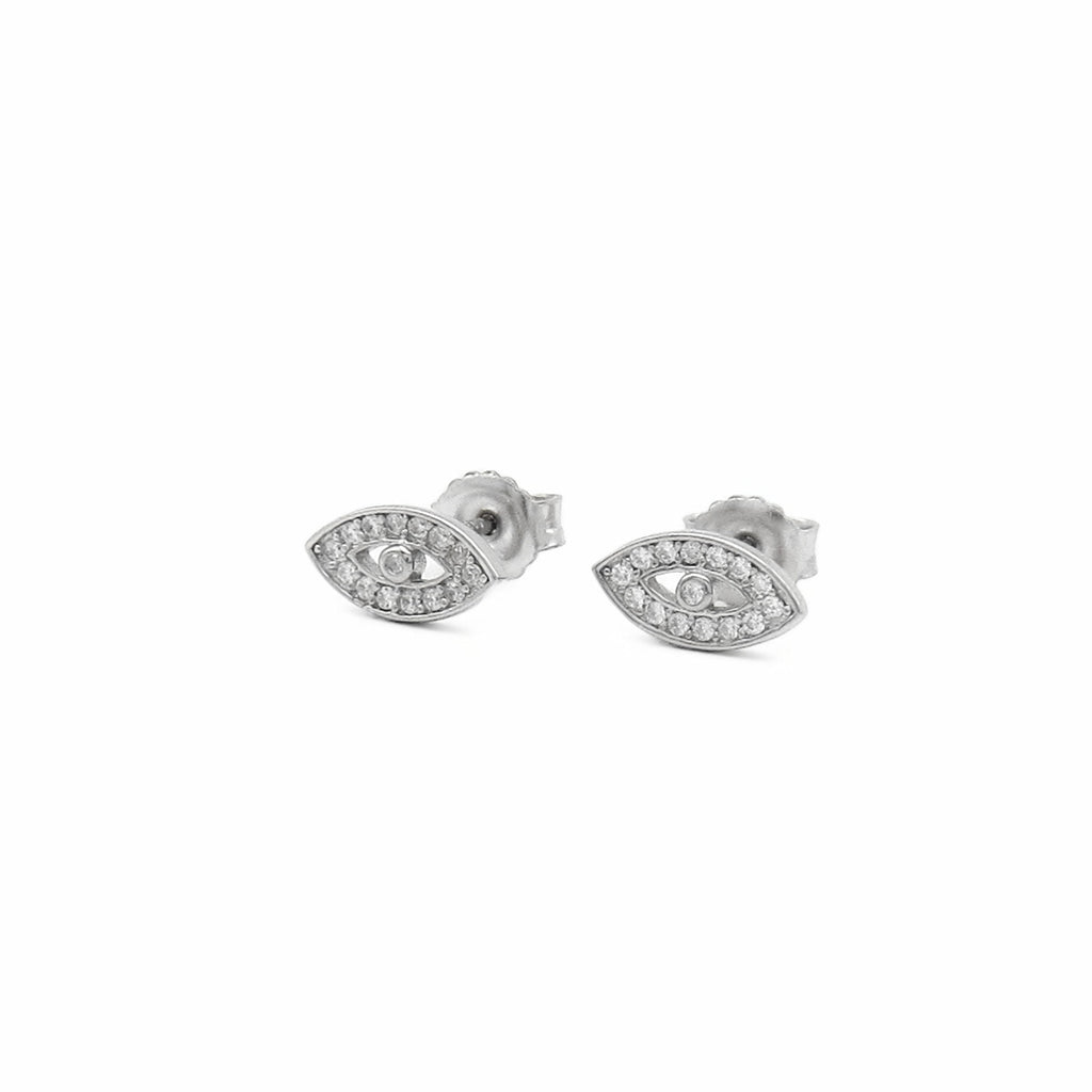 Sterling Silver Evil Eye CZ Stud Earrings