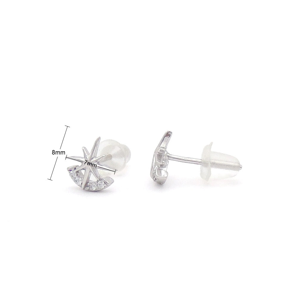 Sterling Silver Starburst CZ Stud Earrings