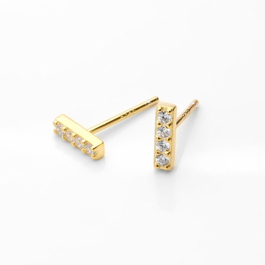 CZ Paved Bar Stud Earrings - Gold-Stud Earrings-1-Glitters